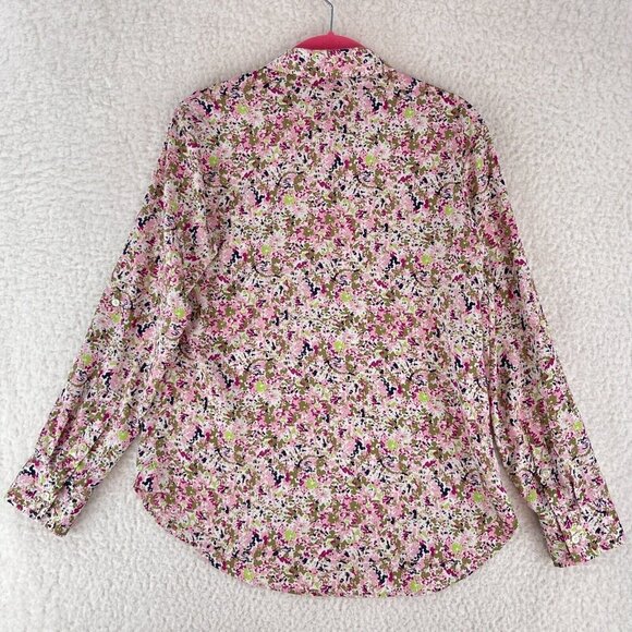 Ann Taylor Pink Floral Print Button-Up Shirt Womens Long Sleeve Collared Size 0 - Picture 11 of 13